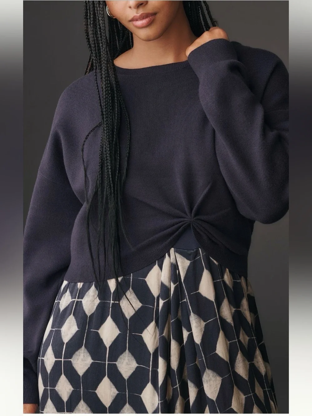 Anthropologie Boho Coastal Twofer Maxi Sweater Dress NWT XL Navy Geometric